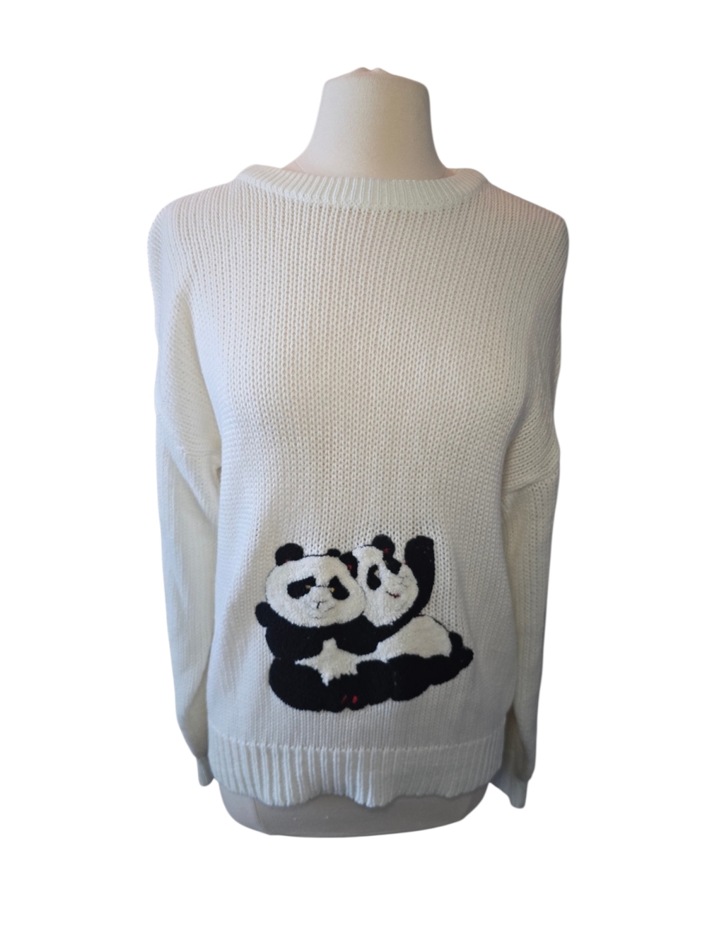 Vintage Radishes And Roses White Panda Sweater Size Large 80's